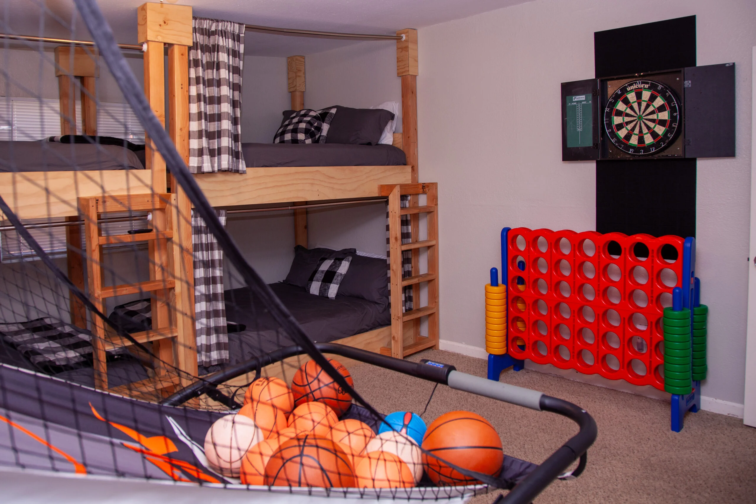 Game room, kids room, Double size bunk beds, Fun room.